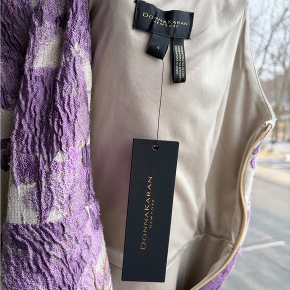 🆕✨DonnaKaran New York Textured Floral Midi Dress Purple Beige Jacquard Size 4,12 - Picture 14 of 16